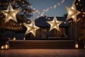 Whimsical starshaped lanterns hanging in a