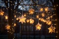 Whimsical starshaped lanterns hanging in a