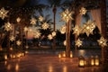 Whimsical starshaped lanterns hanging in a