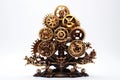 Whimsical Steampunk Christmas Tree AI Generated Illustration