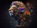 Whimsical Steampunk Lion Jungle King Colorful Flowers Floral Animal Generative AI