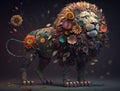 Whimsical Steampunk Lion Jungle King Colorful Flowers Floral Animal Generative AI