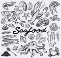 Whimsical Style Hand drawn Seafood illustration collection Royalty Free Stock Photo