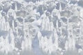 Whimsical surface ice with snow closeup on blue sky background. Royalty Free Stock Photo