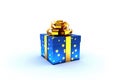 Whimsical Surprise: Blue Gift Box with a Vibrant Yellow Bow, Ready to Delight on a White Background Royalty Free Stock Photo