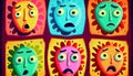 Whimsical Surreal Looping Animation of Cartoon Faces with Vibrant Pastel Colors and Intricate Details, Made with Generative AI