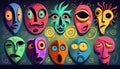 Whimsical Surreal Looping Animation of Cartoon Faces with Vibrant Pastel Colors and Intricate Details, Made with Generative AI