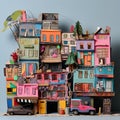 Whimsical Townscape Made from Recycled Materials