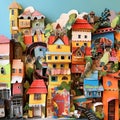 Whimsical Townscape Made from Recycled Materials