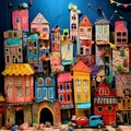 Whimsical Townscape Made from Recycled Materials