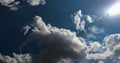 Whimsical transformations of white clouds against a blue sky.