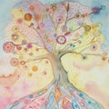 Whimsical tree of life with pastel colors. Royalty Free Stock Photo