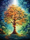 Whimsical Tree at Night Painting.