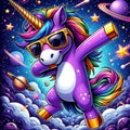 Whimsical unicorn in cosmic setting