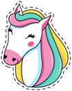 Whimsical unicorn patch featuring a vibrant rainbow mane and cheerful expression. Ideal for adding a touch of magic and