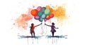 A whimsical vector sketch of three friends reaching out their hands towards each other celebration of Friendship Day, AI Generated Royalty Free Stock Photo