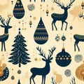 Whimsical vintage christmas seamless pattern with solid pastel colors in a delightful vector style Royalty Free Stock Photo