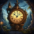 Whimsical vintage clock with captivating characters and enchanting tales