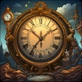 Whimsical vintage clock with captivating characters and enchanting tales