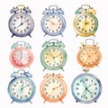 Whimsical Watercolor Alarm Clocks Set - Martin Luther King Jr. Day Boho Clipart