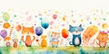 Whimsical watercolor background featuring a parade of cute animals in vibrant, playful colors.perfect for children's