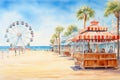 Whimsical Watercolor of a Beach Boardwalk.