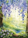 Whimsical Watercolor Bluebell Wood Flowers Suspended Like Tiny Bells AI Generated