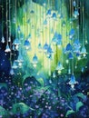 Whimsical Watercolor Bluebell Wood Flowers Suspended Like Tiny Bells AI Generated