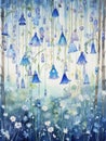 Whimsical Watercolor Bluebell Wood Flowers Suspended Like Tiny Bells AI Generated