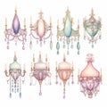 Whimsical Watercolor Chandeliers With Soft Pastel Colors Royalty Free Stock Photo