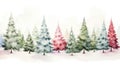 Whimsical Watercolor Christmas Tree Lot with Snow on Treetops AI Generated Royalty Free Stock Photo