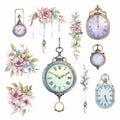 Whimsical Watercolor Clock Set With Vintage Charm