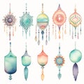 Whimsical Watercolor Dream Catcher Pendants In Soft Pastel Colors