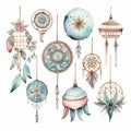 Whimsical Watercolor Dream Catchers With Feathers And Butterflies