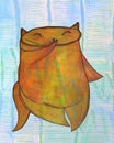 Shy Giggling Chubby Orange Kitty Whimsical Illustration