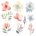 Whimsical Watercolor Flowers Clip Art In Soft Pastel Colors