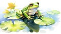 Whimsical Watercolor Frog on Lily Pad AI Generated