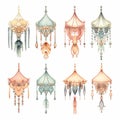 Whimsical Watercolor Hanging Lamps In Soft Pastel Colors