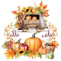 Whimsical Watercolor Hello Fall Clipart