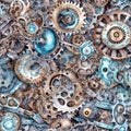 Whimsical watercolor industrial seamless pattern in blue tones with gears for textile fabric, texture design for gift wrap. Royalty Free Stock Photo