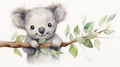 Whimsical Watercolor Koala Clutching Eucalyptus Branch AI Generated