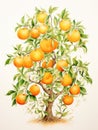 Whimsical Watercolor Orange Tree Fruits AI Generated