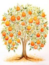 Whimsical Watercolor Orange Tree Fruits AI Generated