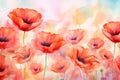 Whimsical Watercolor poppies illustration. Generate Ai