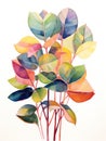 Whimsical Watercolor Rubber Plant Leaves AI Generated