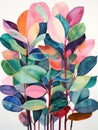 Whimsical Watercolor Rubber Plant Leaves AI Generated