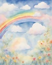 Whimsical Watercolor Sky with Rainbow