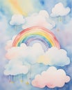 Whimsical Watercolor Sky with Rainbow