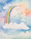 Whimsical Watercolor Sky with Rainbow