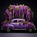 Whimsical Wedding Vehicle Adorned with Wisteria Flowers